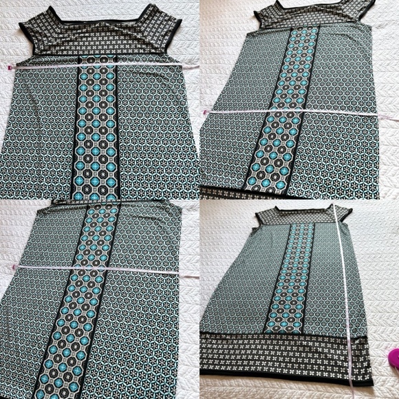 Max Studio Sheath Dress Tile Print Stretch Jersey Square Neck Cap Sleeve Size M - Picture 9 of 14